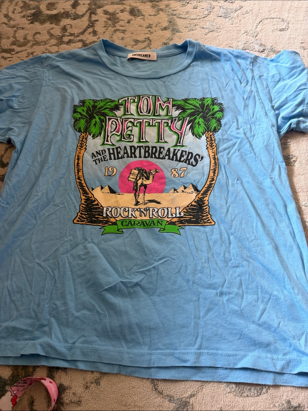 Daydreamer Light Blue Kids' Graphic Tee with Neon Desert Print